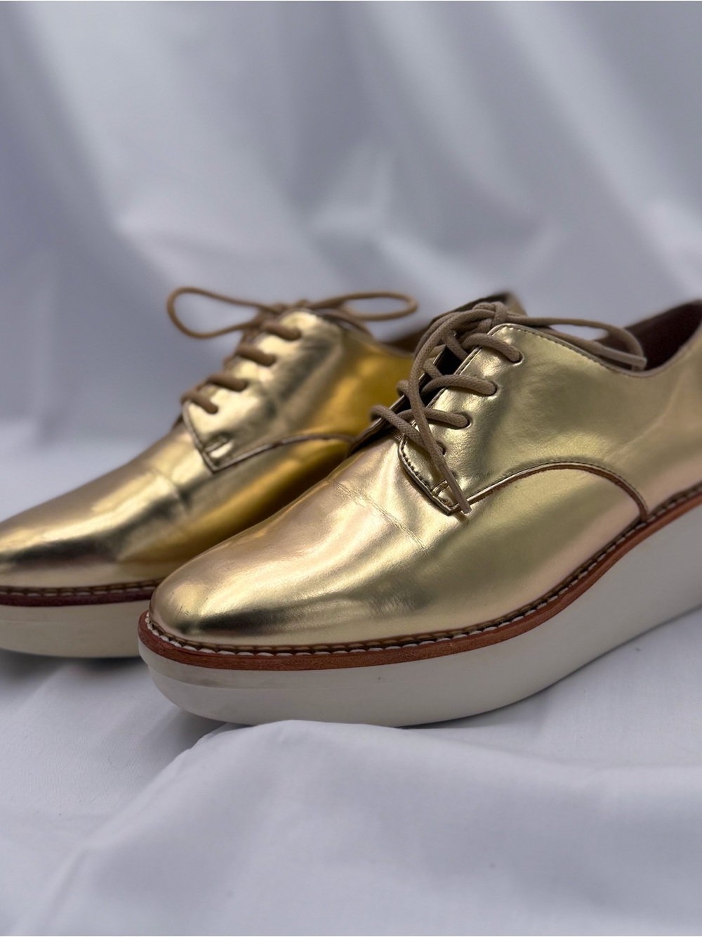 Aldo Gold Metallic Platform Derby Shoes - Women